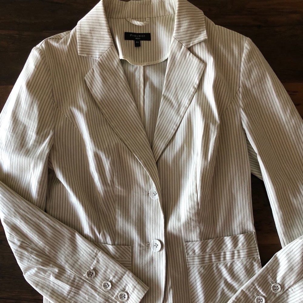Project Moda Cream blazer with charcoal stripe